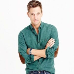 J. Crew Slim Green flannel leather patch elbows button down shirt - Small
